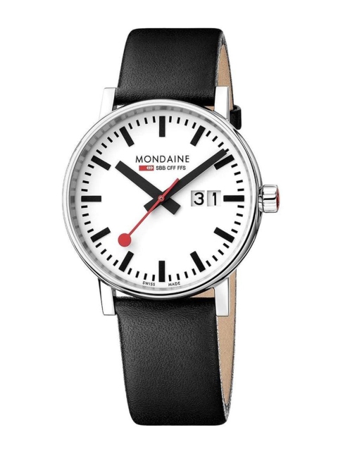 

Mondaine Men White Printed Dial & Black Leather Wrap Around Straps Analogue Watch MSE 40210 LB