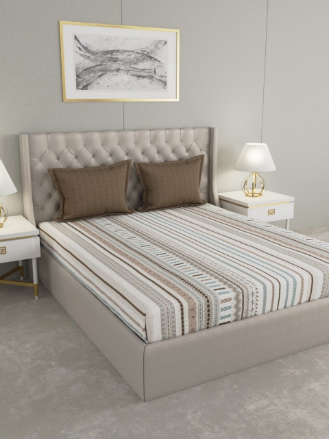 

Trident Brown & White Striped 144 TC Queen Bedsheet with 2 Pillow Covers
