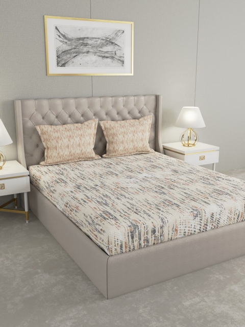 

Trident Cream-Colored & Grey Striped 144 TC Queen Bedsheet with 2 Pillow Covers