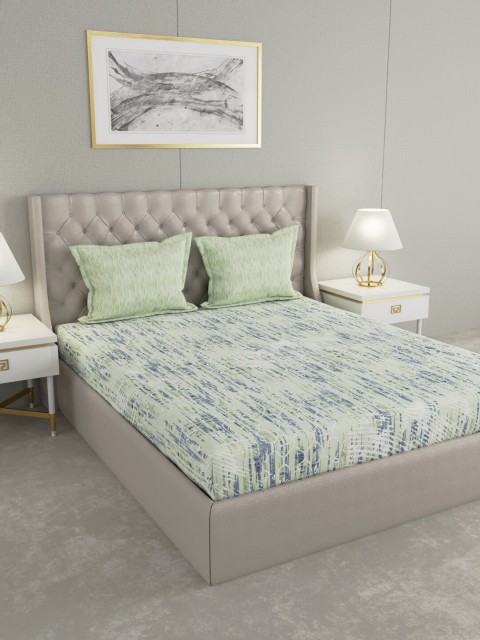 

Trident Sea Green & Grey Striped 144 TC Queen Bedsheet with 2 Pillow Covers