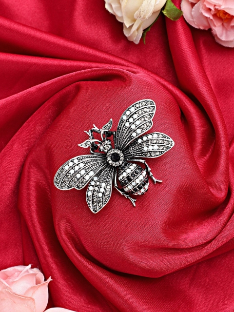 

Mali Fionna Silver-Toned & White Stone-Studded Statement Brooch