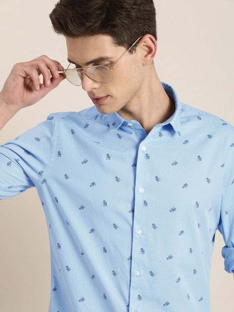 

ether Men Blue Printed Pure Cotton Casual Shirt