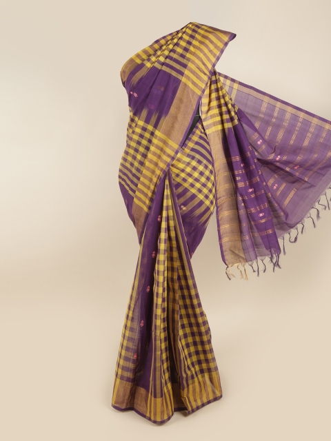 

Pothys Violet & Yellow Checked Saree