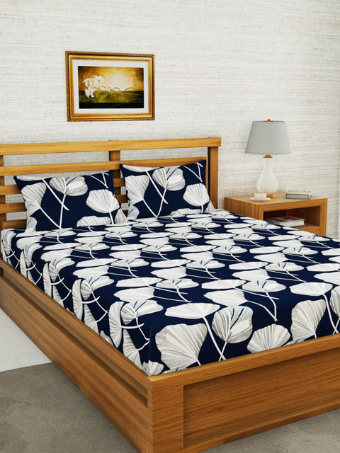 

BIANCA Navy Blue & Grey Floral 152 TC Queen Bedsheet with 2 Pillow Covers