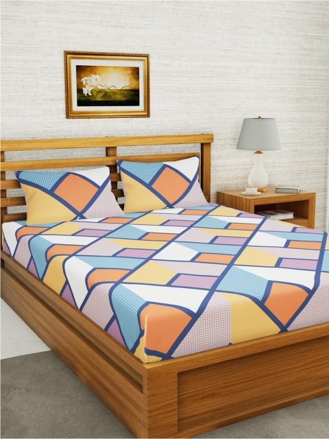 

BIANCA Multicoloured Geometric 152 TC Queen Bedsheet with 2 Pillow Covers, Multi