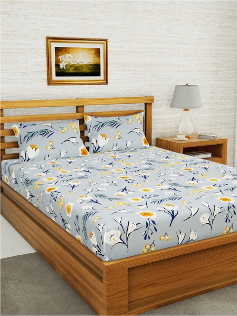 

BIANCA Grey & White Floral 152 TC Queen Bedsheet with 2 Pillow Covers