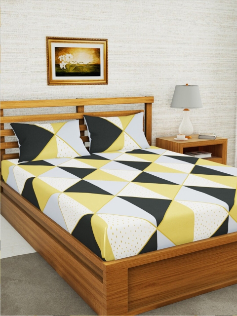 

BIANCA Grey & Yellow Geometric 152 TC Queen Bedsheet with 2 Pillow Covers