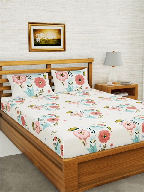 

BIANCA Off White & Blue Floral 152 TC Queen Bedsheet with 2 Pillow Covers