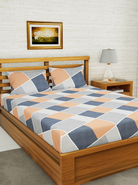 

BIANCA White & Grey Geometric 152 TC Queen Bedsheet with 2 Pillow Covers