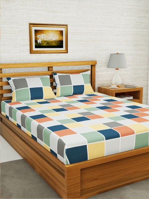

BIANCA Multicoloured Geometric 152 TC Queen Bedsheet with 2 Pillow Covers, Multi