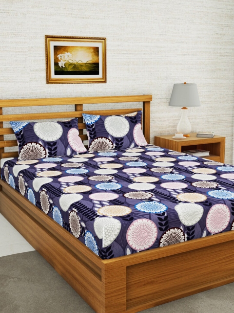 

BIANCA Blue & White Floral 152 TC Queen Bedsheet with 2 Pillow Covers