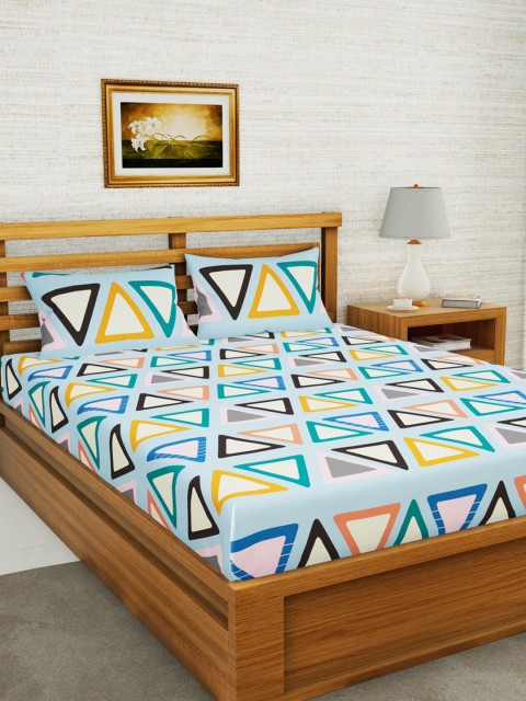 

BIANCA Blue & Yellow Geometric 152 TC Queen Bedsheet with 2 Pillow Covers