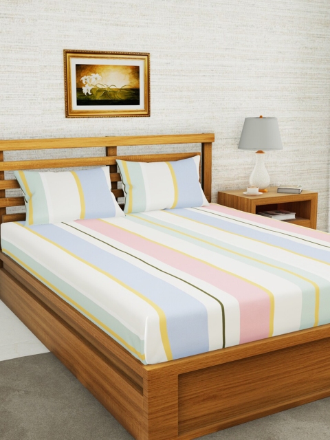 

BIANCA Multicoloured Striped 152 TC Queen Bedsheet with 2 Pillow Covers, Multi