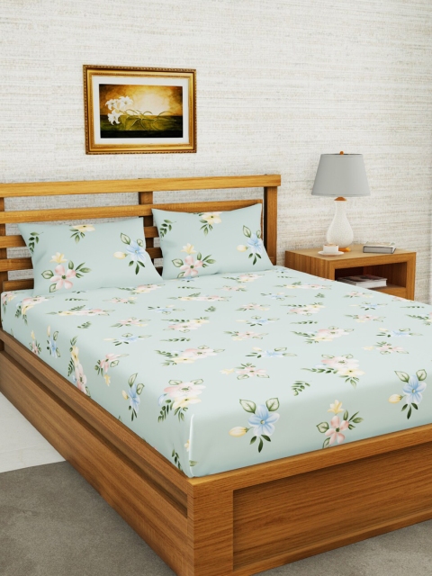 

BIANCA Green & White Floral 152 TC Queen Bedsheet with 2 Pillow Covers