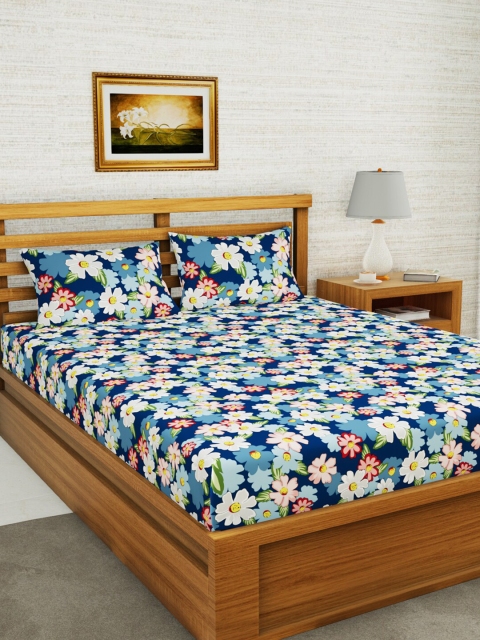 

BIANCA Blue & White Floral 152 TC Queen Bedsheet with 2 Pillow Covers