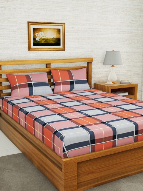 

BIANCA Grey & Orange Geometric 152 TC Queen Bedsheet with 2 Pillow Covers