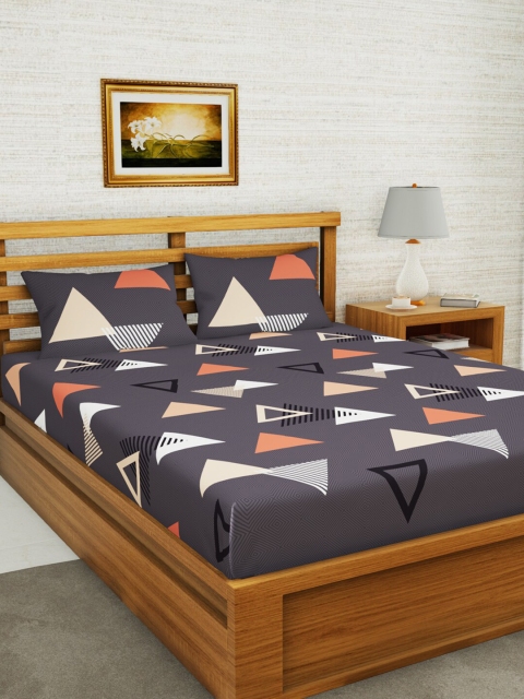 

BIANCA Charcoal & White Geometric 152 TC Queen Bedsheet with 2 Pillow Covers