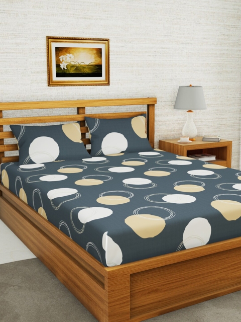 

BIANCA Grey & Beige Geometric 152 TC Queen Bedsheet with 2 Pillow Covers