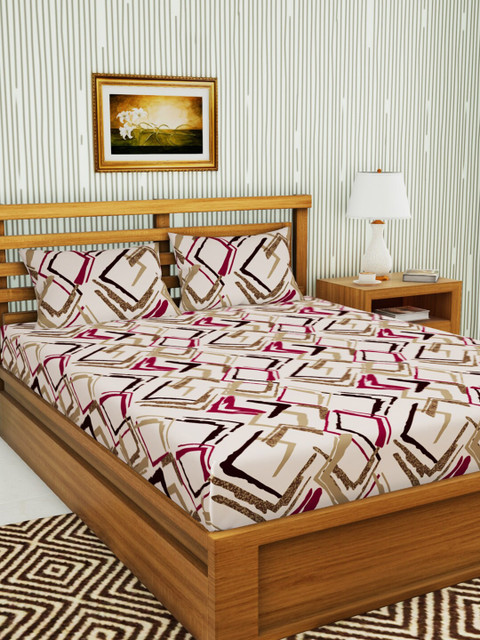

BIANCA Beige & Brown Geometric 152 TC Queen Bedsheet with 2 Pillow Covers