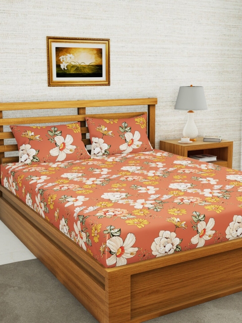 

BIANCA Rust & Yellow Floral 152 TC Queen Bedsheet with 2 Pillow Covers