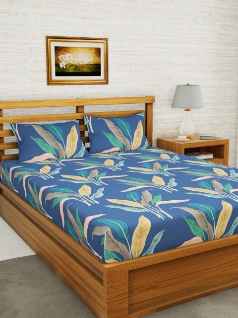 

BIANCA Blue & Grey Floral 152 TC Queen Bedsheet with 2 Pillow Covers