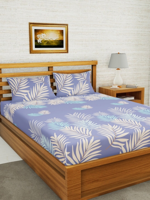 

BIANCA Blue & Cream-Coloured Floral 152 TC Queen Bedsheet with 2 Pillow Covers