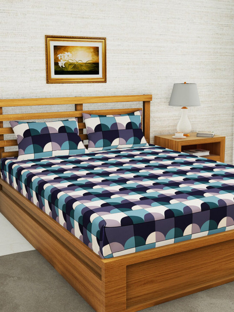 

BIANCA Multicoloured & Green Geometric 152 TC Queen Bedsheet with 2 Pillow Covers, Multi