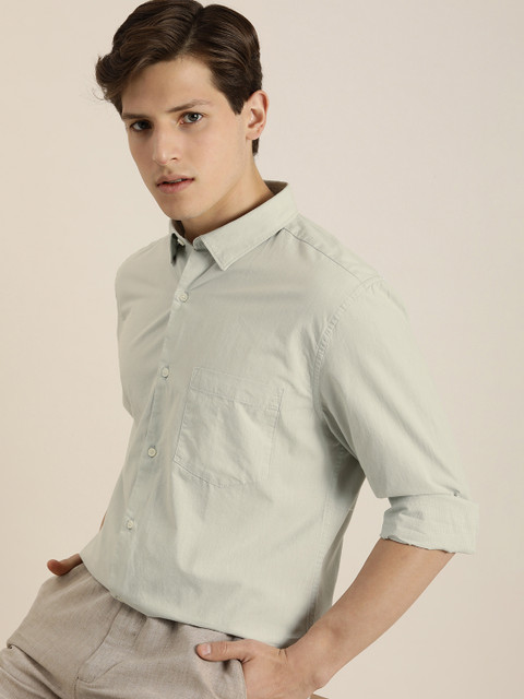 

ether Men Off-White Slim Fit Solid Pure Cotton Casual Shirt