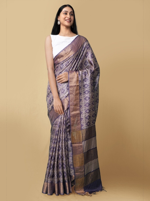 

Unnati Silks Purple & Beige Zari Pure Silk Murshidabad Saree