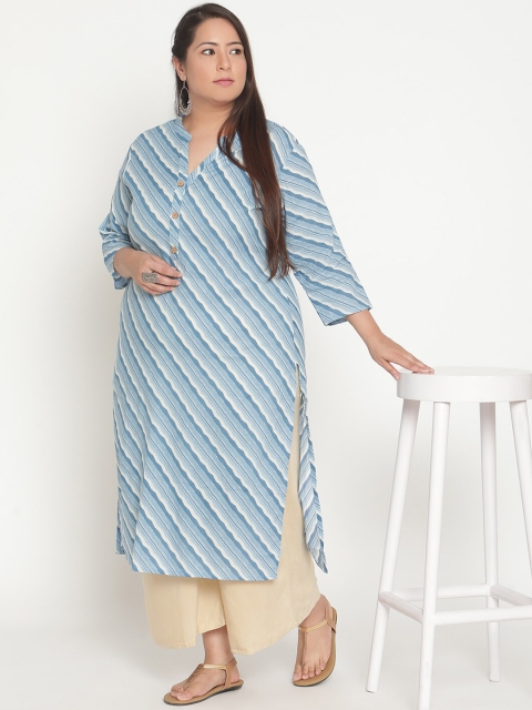 

Sringam Women Blue & White Striped Kurta