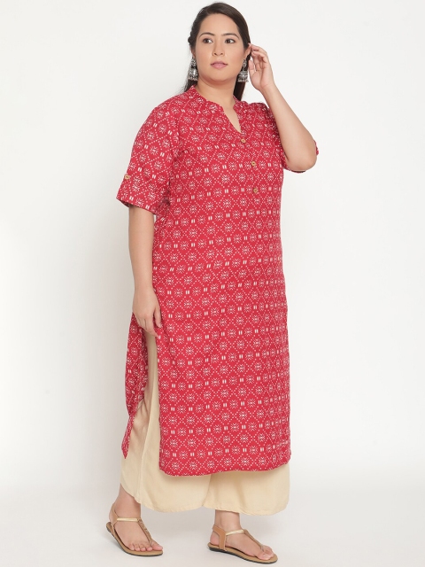 

Sringam Women Red & White Geometric Printed Kurta