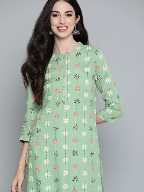 

HERE&NOW Women Green & Peach-Coloured Floral Print Kurta with Palazzos
