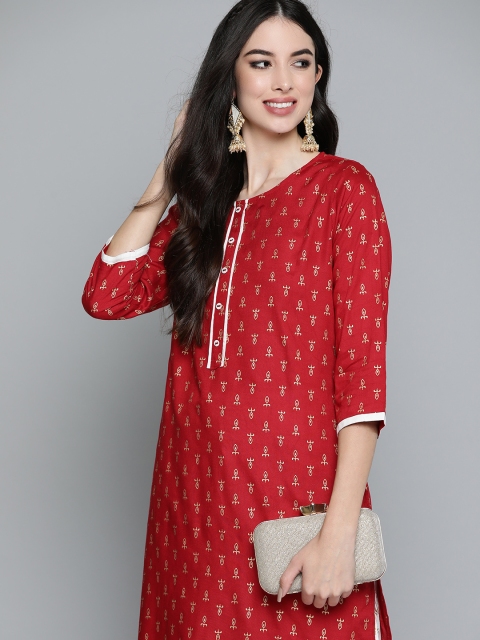 

HERE&NOW Women Red Ethnic Motifs Printed Regular Kurta with Palazzos