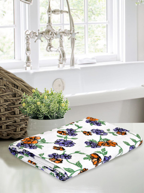 

BOMBAY DYEING Unisex White & Blue Printed 400 GSM Cotton Bath Towel