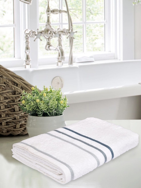 

BOMBAY DYEING Unisex White & Grey Striped 400 GSM Cotton Bath Towel