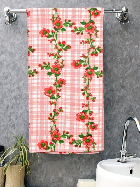 

BOMBAY DYEING Peach-Coloured & Green Printed 400 GSM Cotton Bath Towel