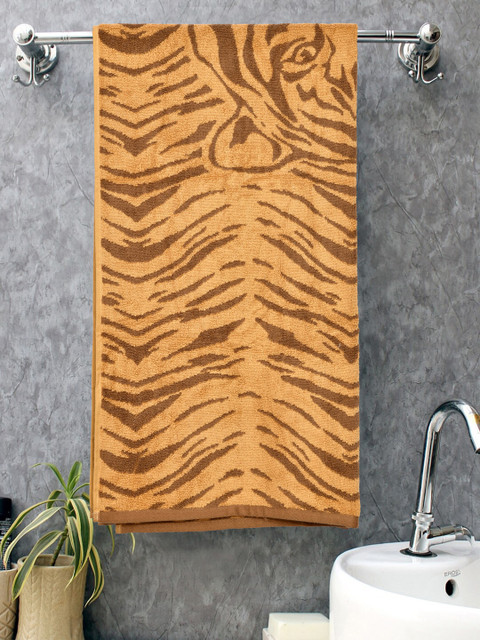 

BOMBAY DYEING Mustard-Yellow & Brown Printed 400 GSM Cotton Bath Towel