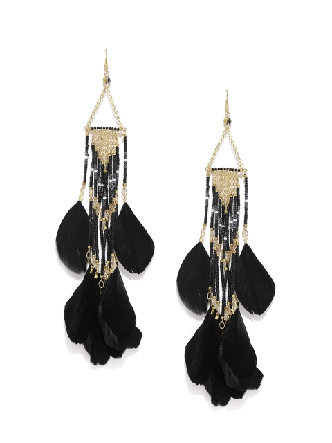 

Pipa Bella Gold-Toned & Black Tasseled Beaded Drop Earrings