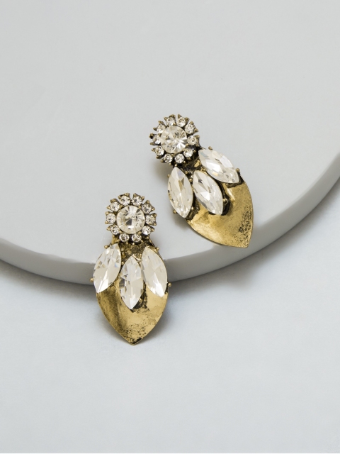 

Pipa Bella Antique Gold-Toned & White Embellished Drop Earrings