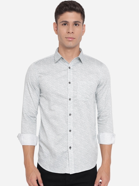 

JADE BLUE Men Grey Slim Fit Opaque Printed Pure Cotton Casual Shirt