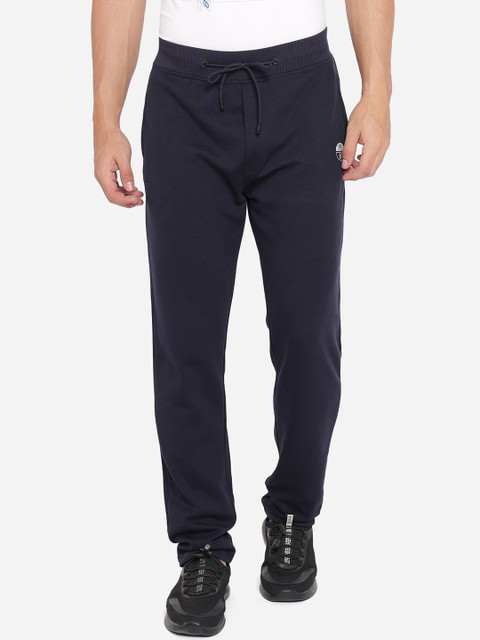 

JADE BLUE Men Navy Blue Solid Pure Cotton Track Pants
