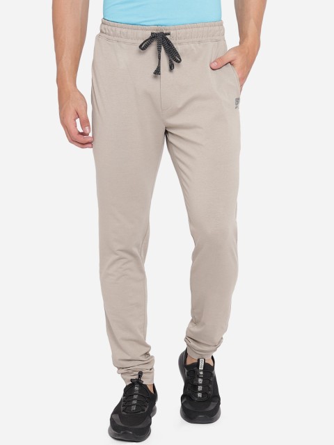 

JADE BLUE Men Beige Solid Pure Cotton Regular Fit Track Pants