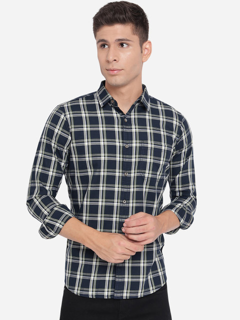 

JADE BLUE Men Black Slim Fit Tartan Checks Pure Cotton Casual Shirt