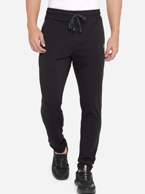 

JADE BLUE Men Black Solid Pure Cotton Track Pants