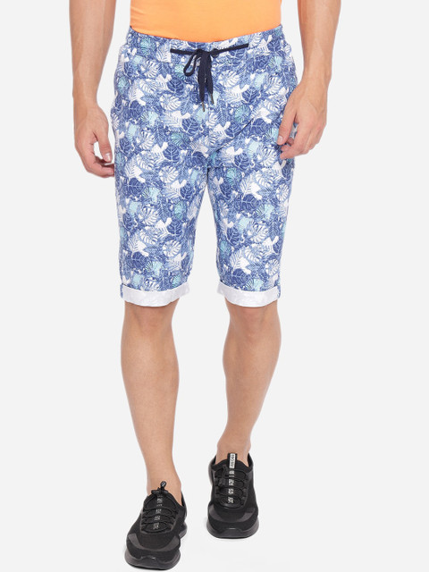 

JADE BLUE Men Blue Pure Cotton Floral Printed Regular Shorts