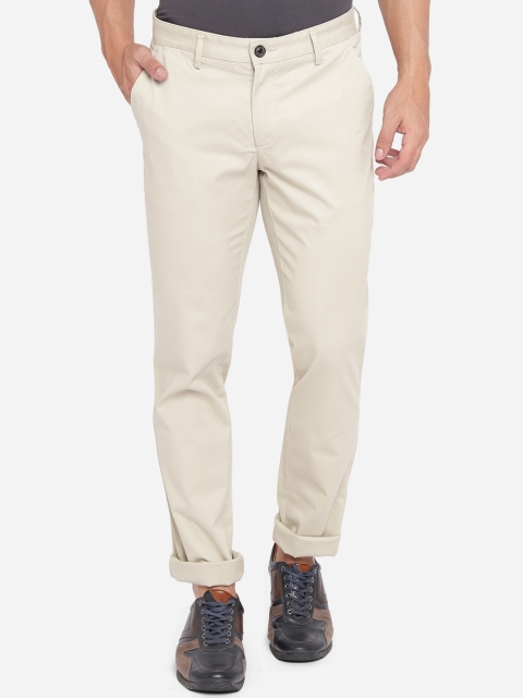 

JADE BLUE Men Beige Pure Cotton Slim Fit Trousers