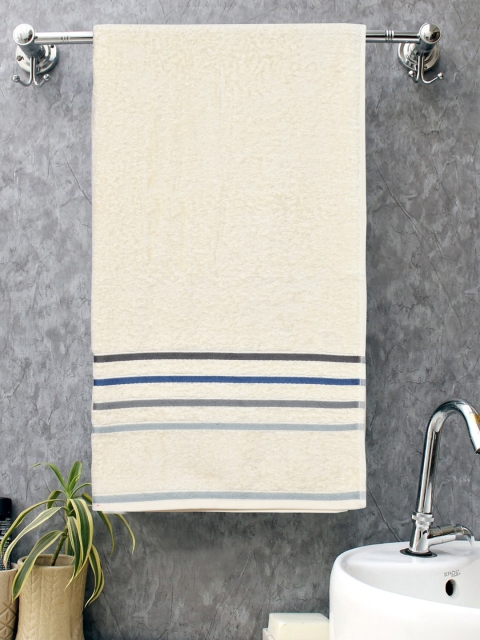 

BOMBAY DYEING Off-White & Blue Solid 400 GSM Cotton Bath Towel