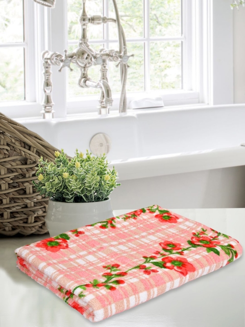 

BOMBAY DYEING Peach Pink & Green Floral Printed Cotton 400 GSM Bath Towel