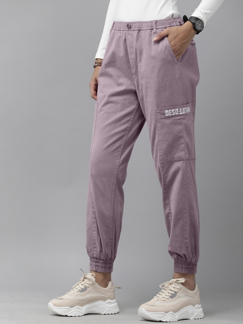 

Roadster Women Purple Solid Textured Joggers Trousers