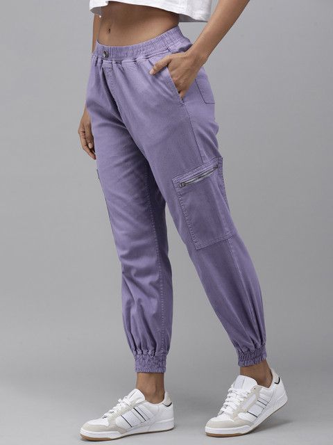 

Roadster Women Lavender Solid Regular Fit Mid-Rise Joggers